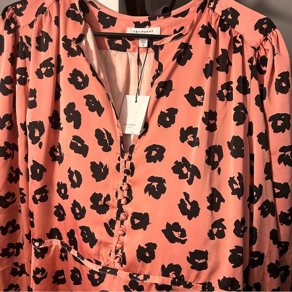 NWT EQUIPMENT Danette Long Sleeve A-Line Dress Pink and Black Size Large - Picture 3 of 11